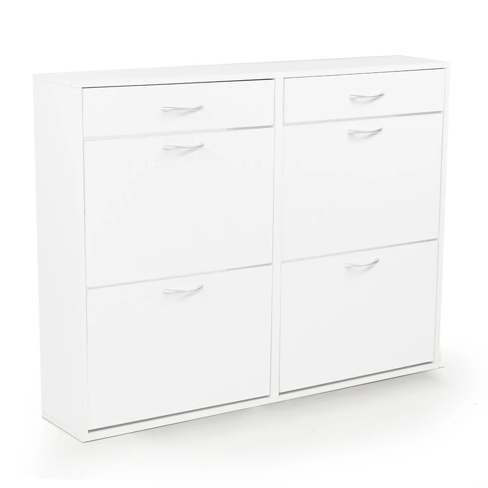 Sarantino 24 Pairs Shoe Cabinet Storage White Drawers Chest 1200 x 240 x 920 in White
