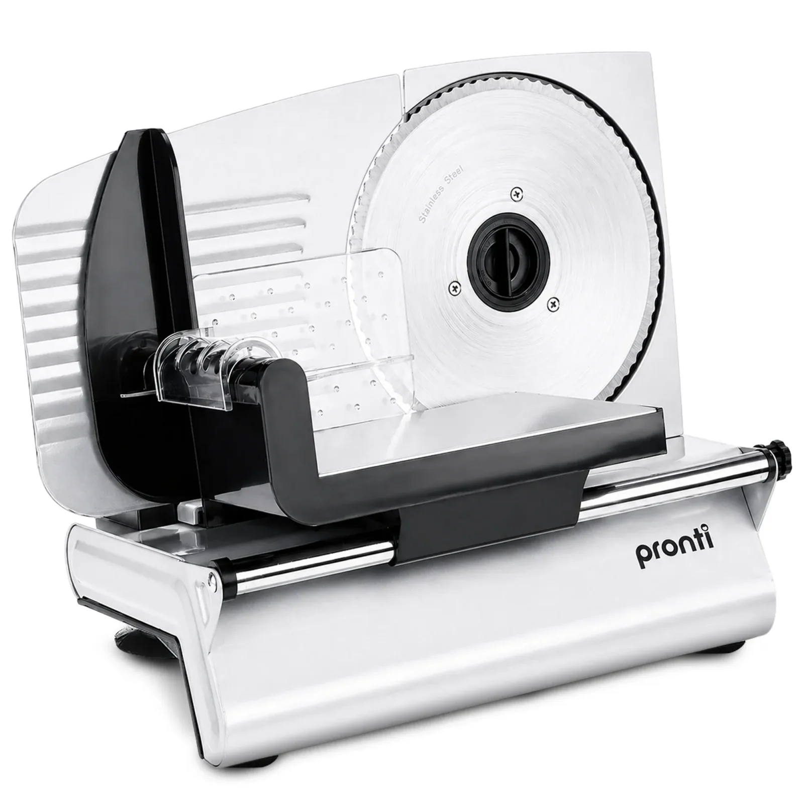 Pronti White Electric Food Slicer 200W with Adjustable Thickness 1 to 15mm Serrated and Fine Edge Stainless Steel Blades