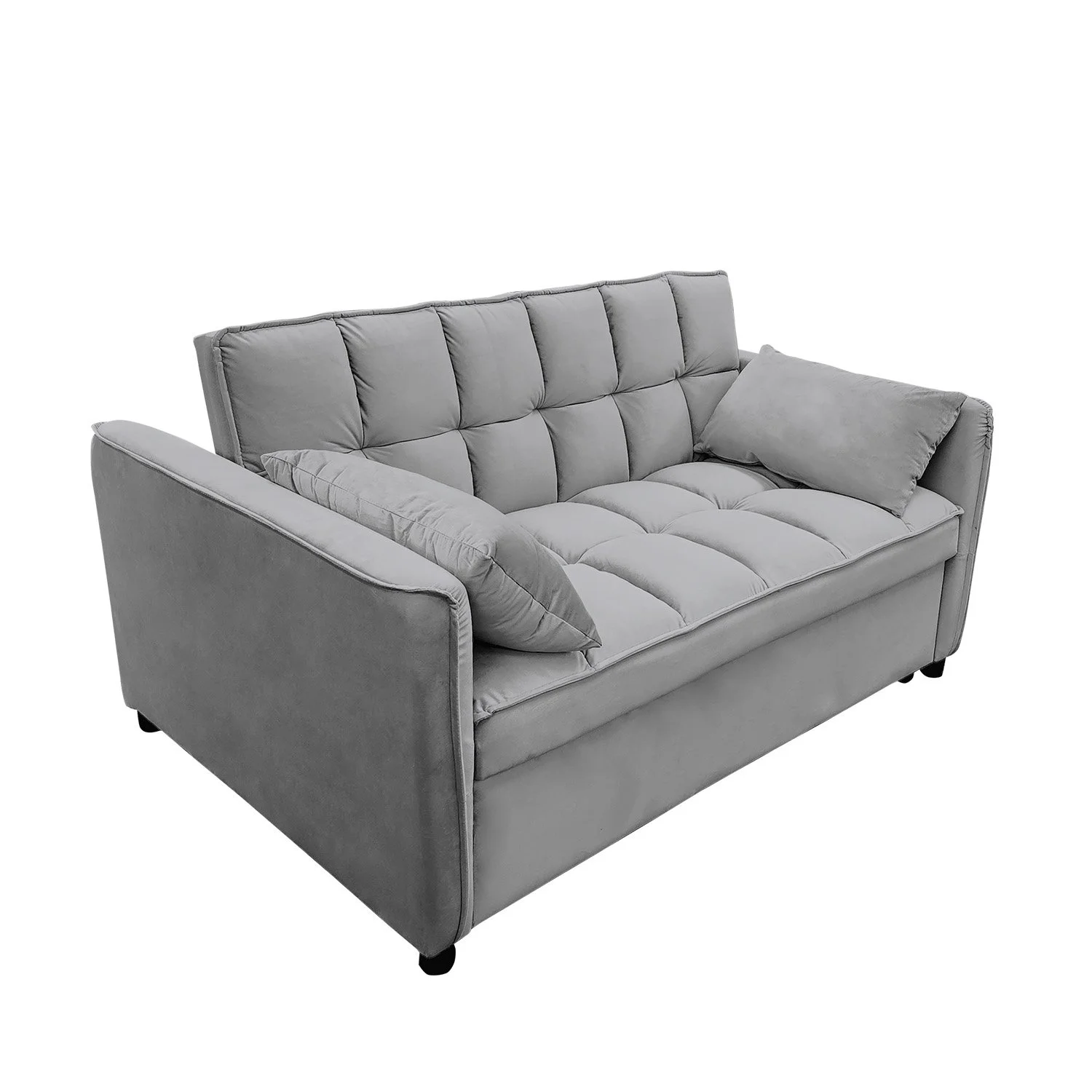 Sarantino Quincy 2-Seater Velvet Sofa Bed in Dark Grey with Wooden Frame and Tufted Design