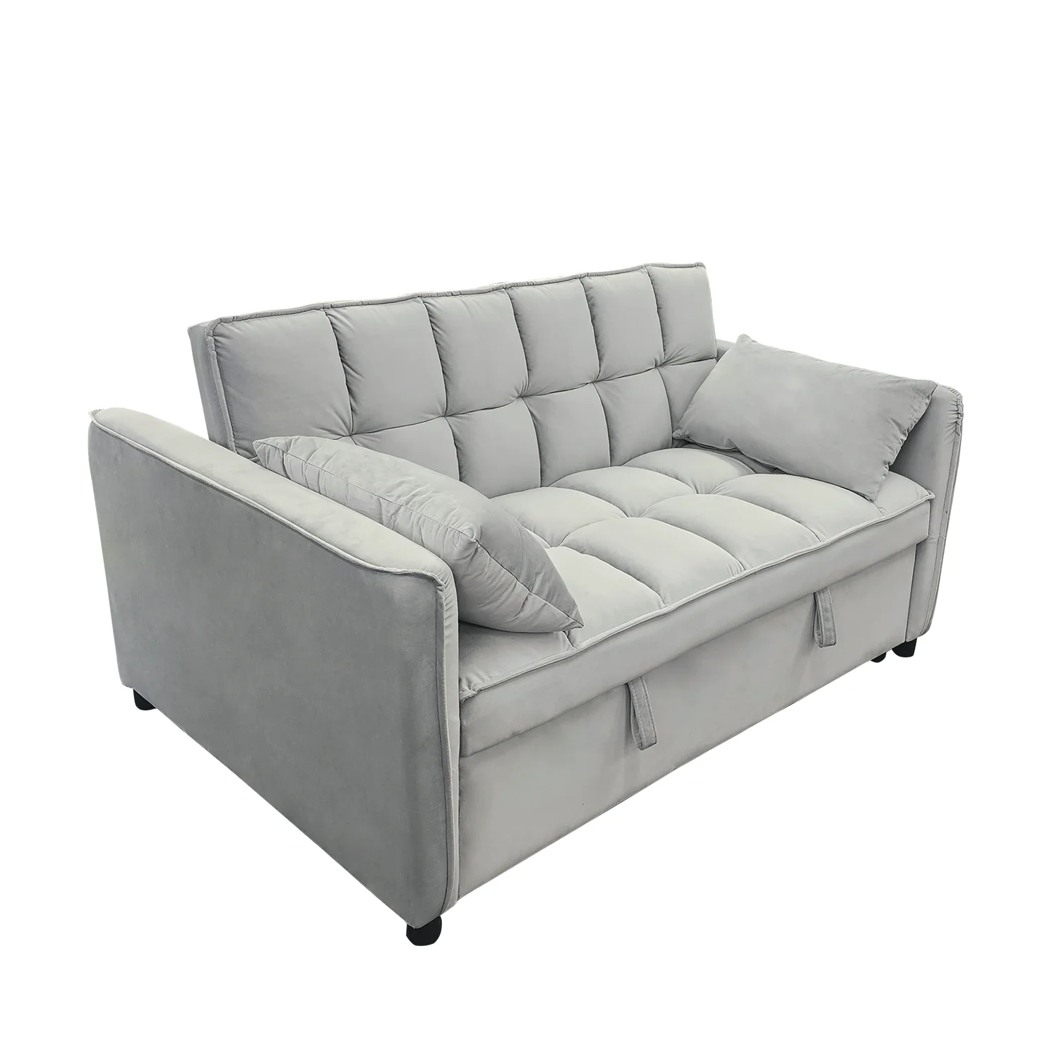 Sarantino Quincy 2-Seater Velvet Sofa Bed in Light Grey with Wooden Frame and Tufted Design