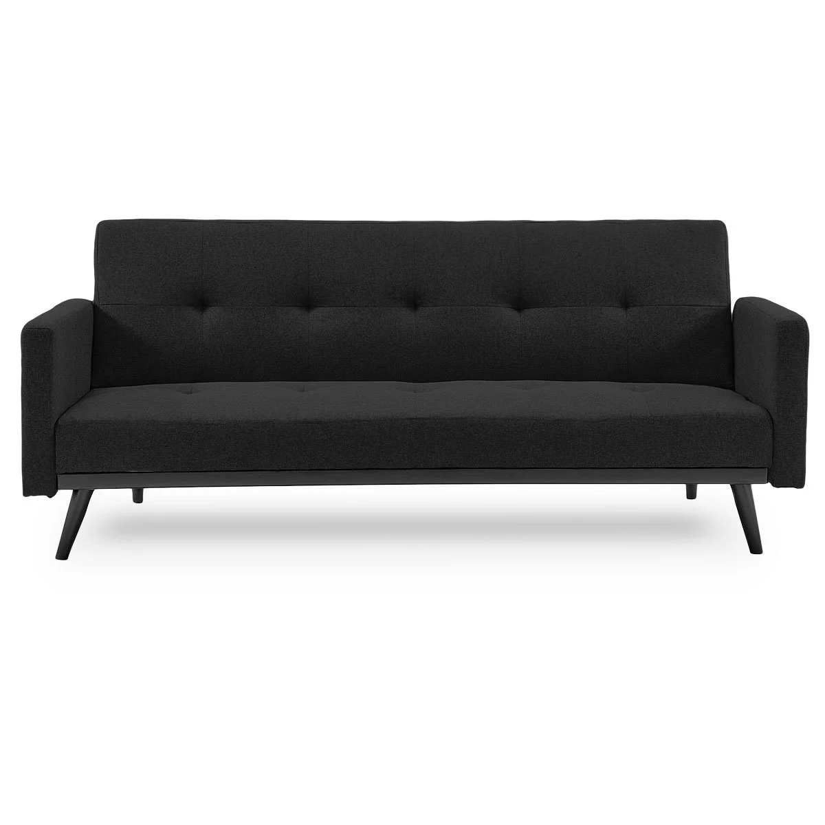Sarantino Tufted Faux Linen 3-Seater Sofa Bed with Armrests - Black