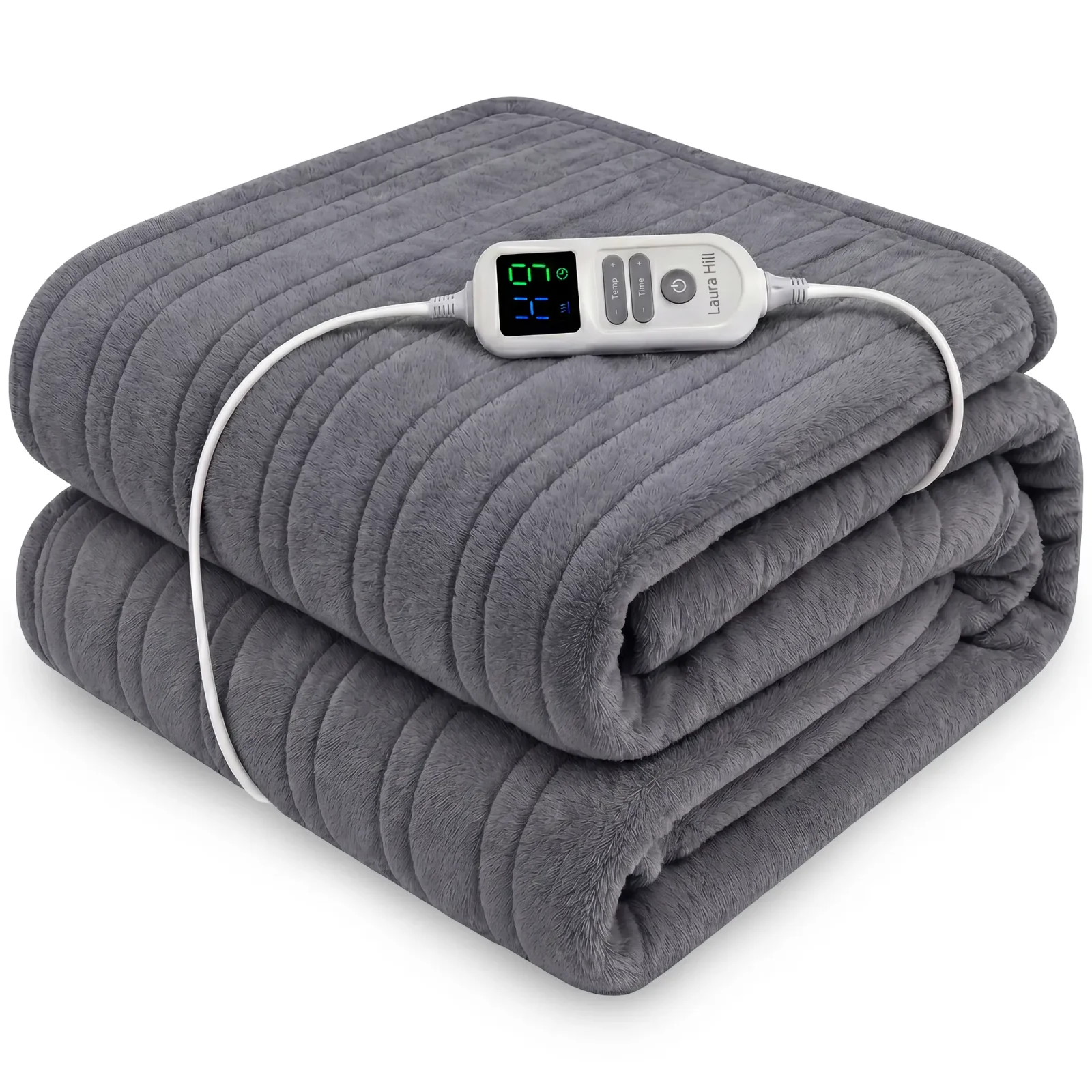 Laura Hill XL Electric Heated Blanket Throw Soft Coral Fleece with 10 Heat Settings - Grey