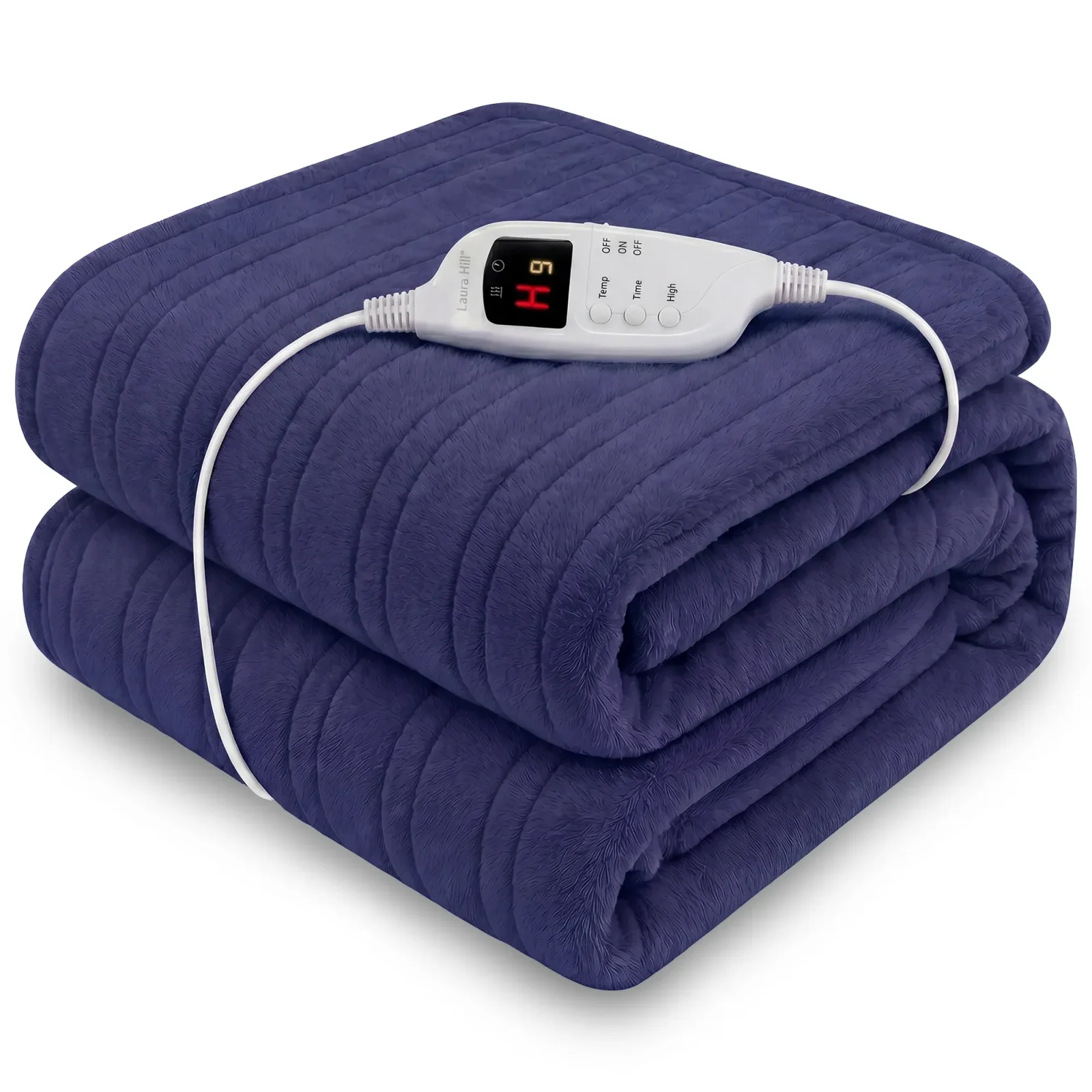 Laura Hill Electric Heated Blanket Throw Soft Coral Fleece w/ 9 Heat Settings - Blue