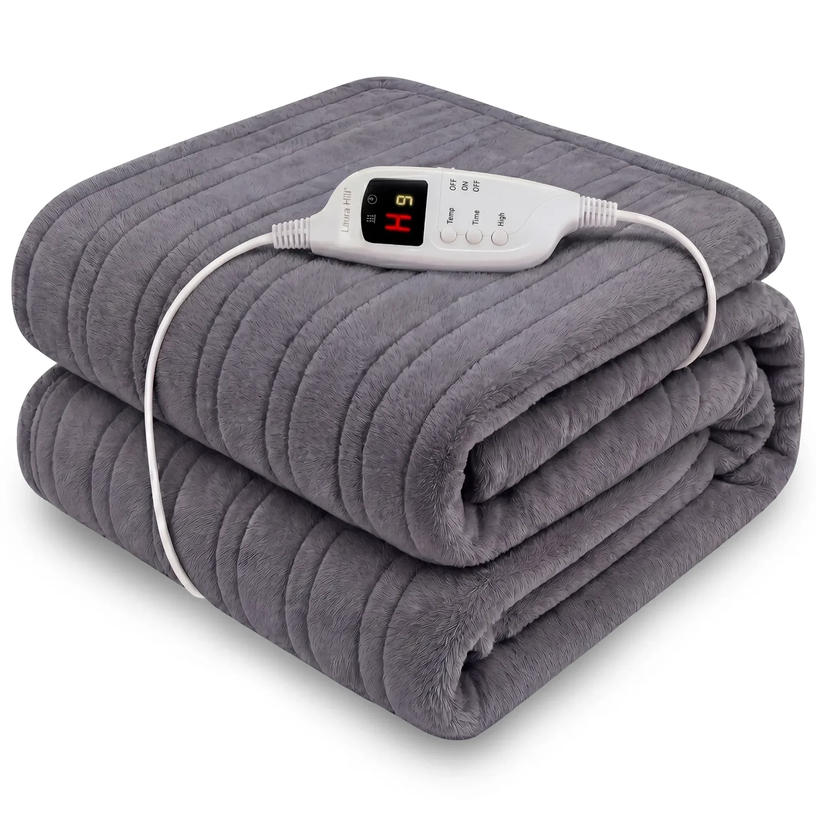 Laura Hill Electric Heated Blanket Throw Soft Coral Fleece w/ 9 Heat Settings - Grey