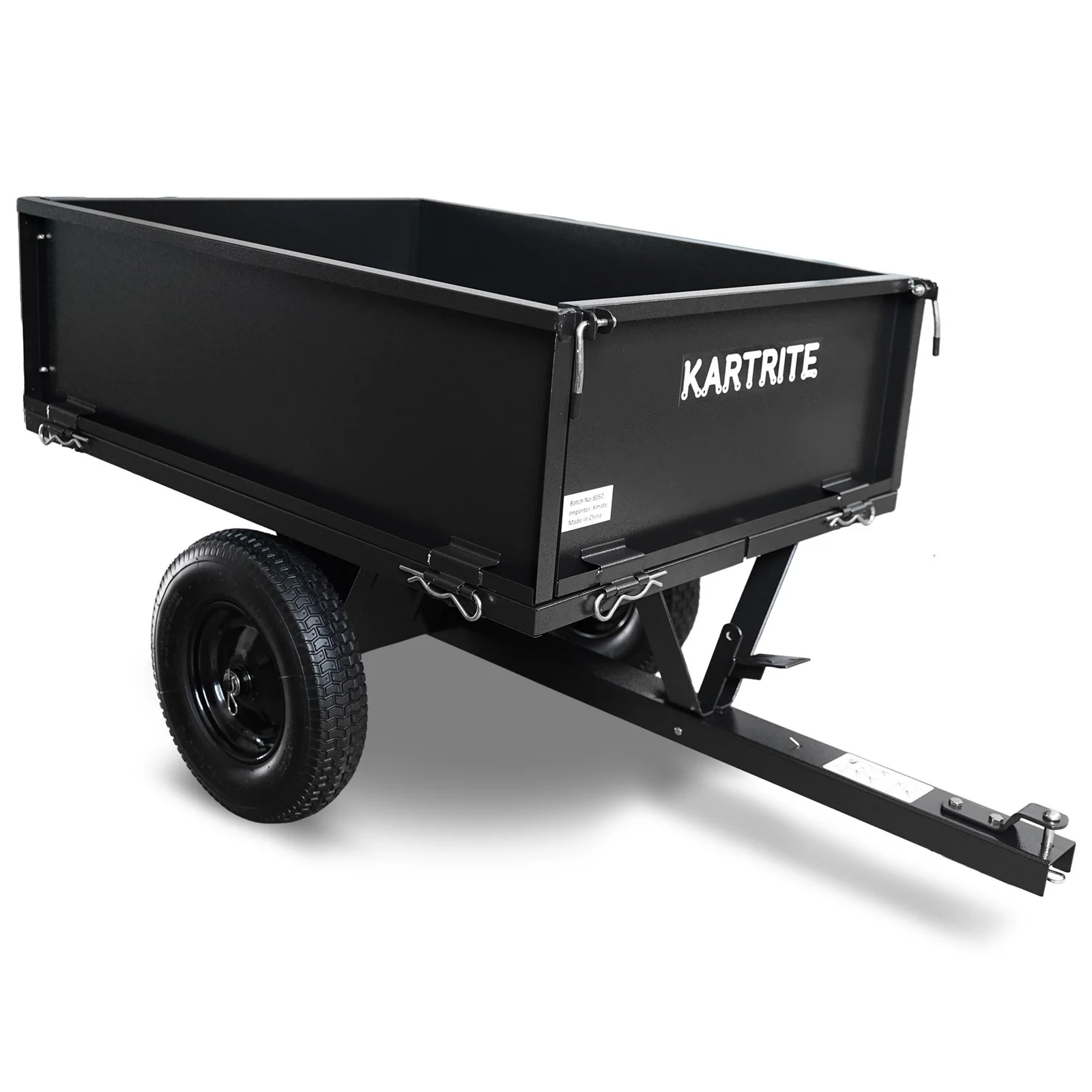 Kartrite Heavy Duty Dump Cart 270kg Capacity Pneumatic Tyres Quick Release Pedal Removable Tailgate Trailer for Garden
