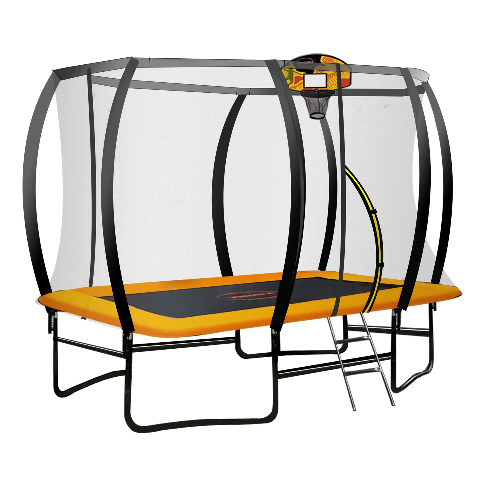 Kahuna 8ft X 11ft Outdoor Rectangular Orange Trampoline with Safety Enclosure.