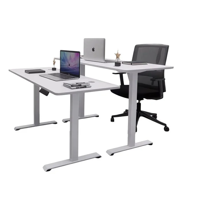 AMZ Electric Height Adjustable Standing Desk 160x80cm Sit Stand Desk Top for Home Office (White Frame + White Desktop)
