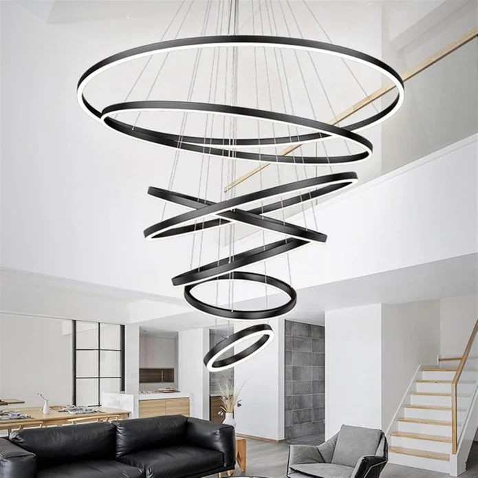 BAMDECOR A18815 Nordic Home Decor Dining Room Pendant lamp lights Ceiling Lamp Hanging Light Chandelier Lamps (7 Rings-Black)
