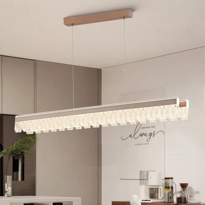BAMDECOR A188 Nordic Dual Linear Dimmable Acrylic Kitchen Dining Table Pendant Light Minimalist Modern Lighting (Coffee)