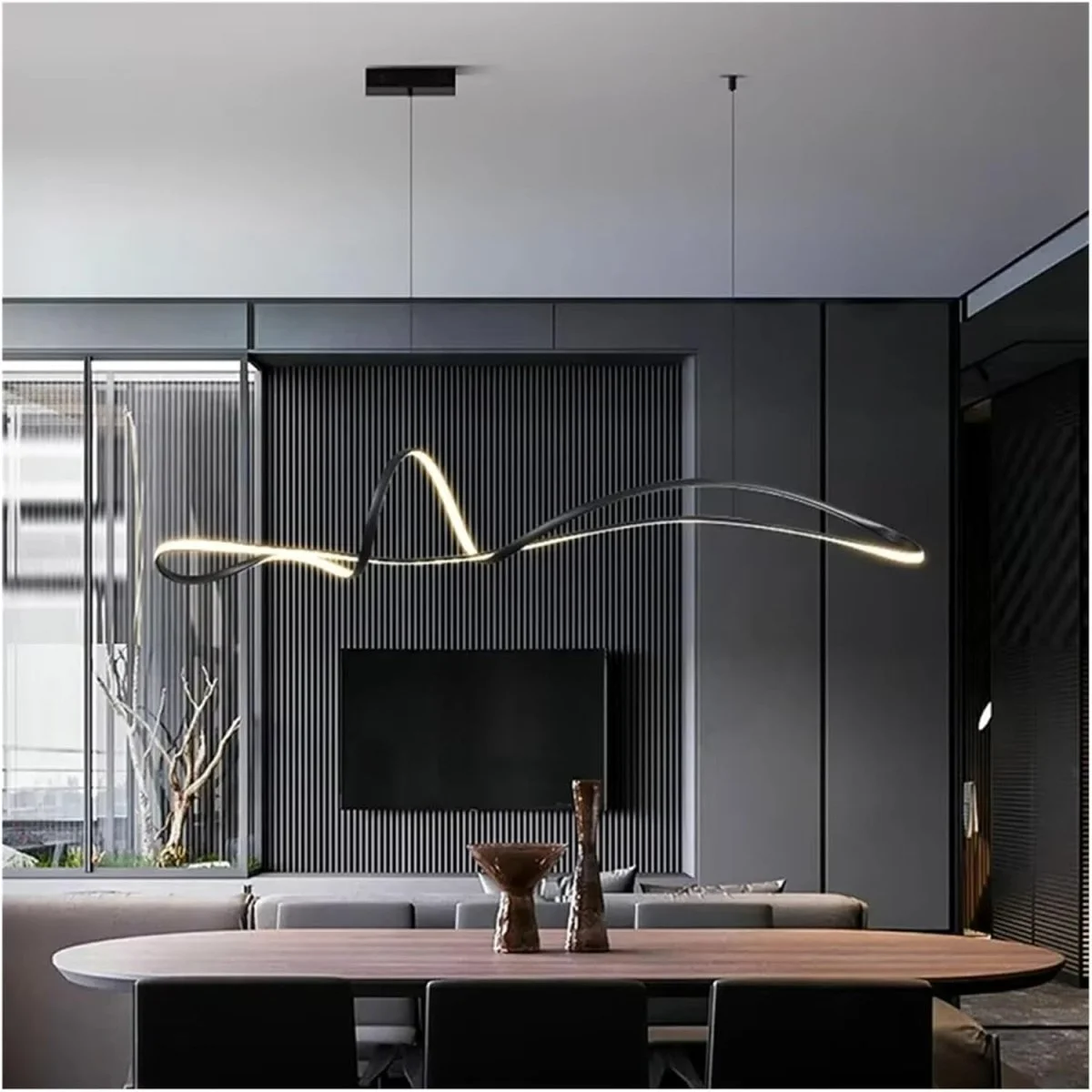 BAMDECOR A210 Modern LED Linear Pendant Lights with Dimmable LED and Adjustable Hanging Length 180cm -Black