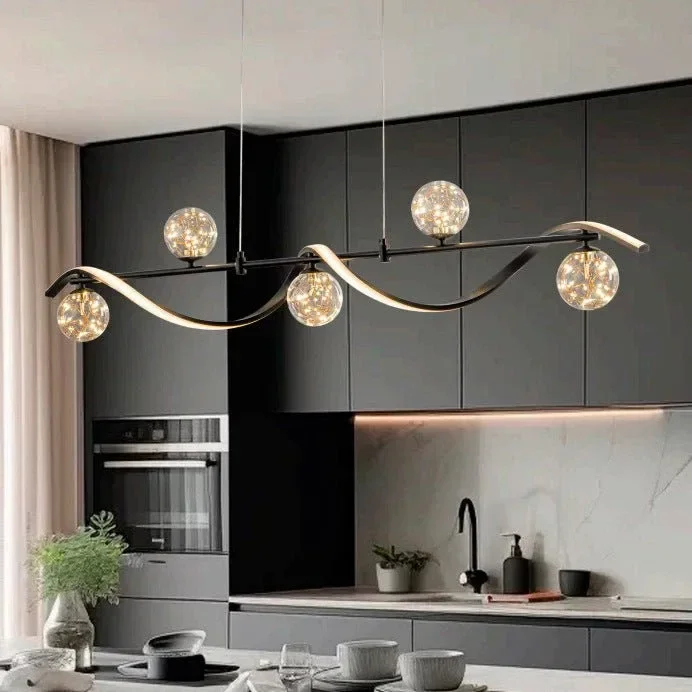 BAMDECOR AD2621 Modern Black Kitchen Island Light with Glass Globe Shade Ceiling Pendant Lights