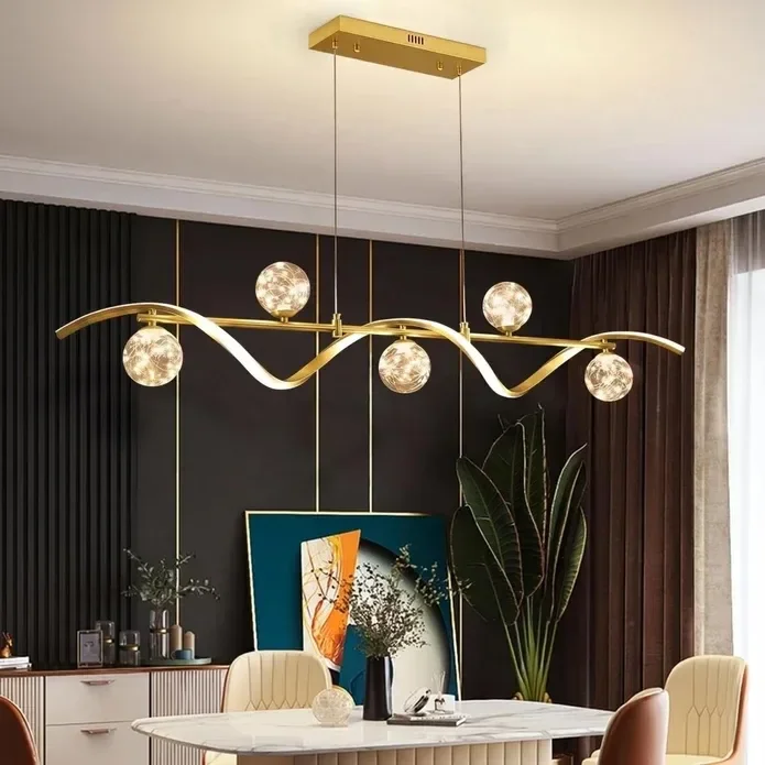 BAMDECOR AD2621 Modern Gold Kitchen Island Light with Glass Globe Shade Ceiling Pendant Lights