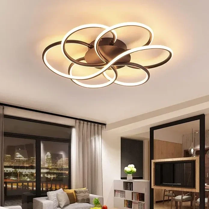 BAMDECOR AD2585 Black Creative Flower Shape Design Ceiling Lamp Acrylic Flush Mount Chandelier