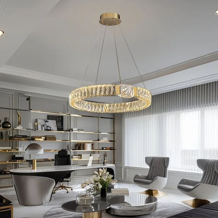 BAMDECOR C3319 Modern Crystal Chandeliers Lighting Fixtures Contemporary Round Chandelier Lighting Fixtures Crystal Pendant Ceiling Lights(Gold-60cm)