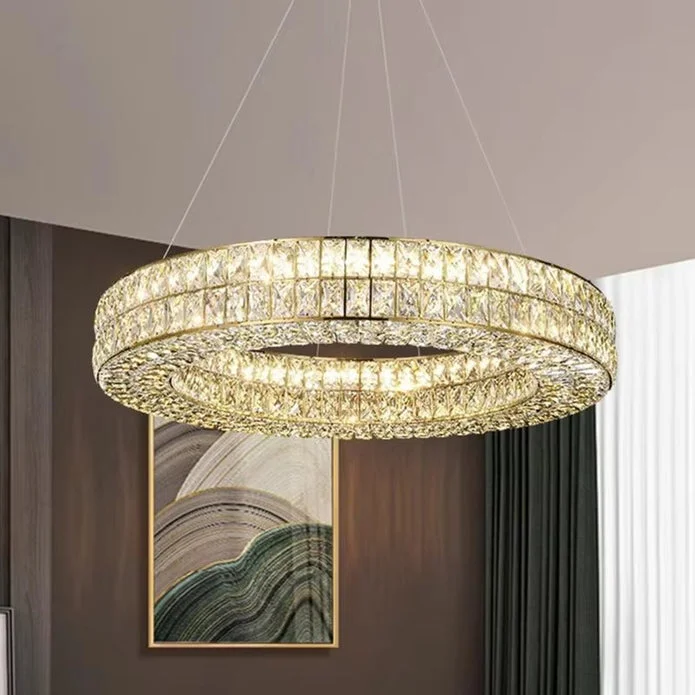 BAMDECOR C3332/1  Round Luxury Crystal Chandelier Modern LED Crystal Chandelier LED Ring Pendant Light Stainless Steel Ceiling Lamp Hanging Lights,for Dining Living Room (Gold)