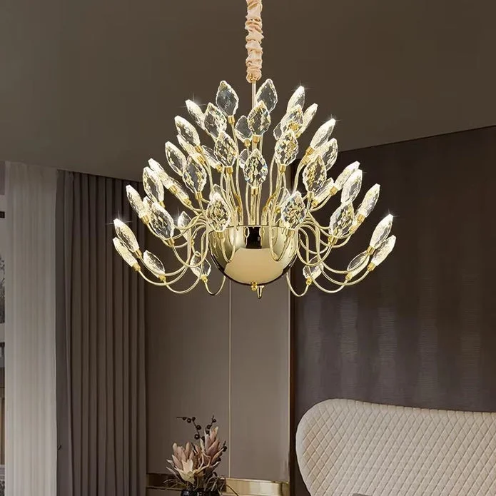 BAMDECOR C3349/1 Modern Luxury Crystal-leaf Chandelier LED Fashion Creativity Pendant Ceiling Lights(60cm-Gold)