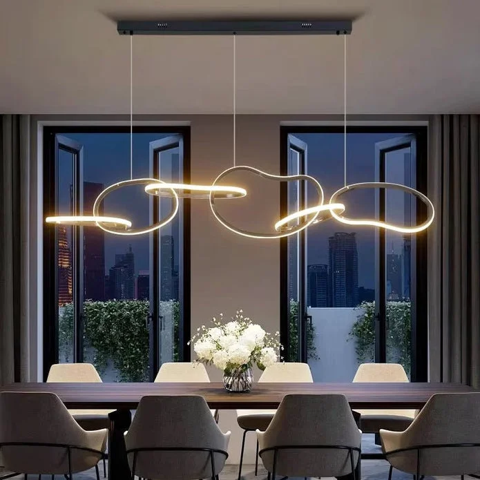 BAMDECOR A24126 Nordic Minimalist LED Pendant Light Adjustable Modern Ring Chandelier for Dining Room and Bar (Black) 1.2 Meters