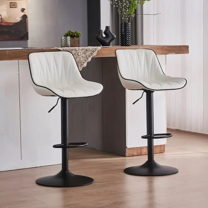 SERENITà White Modern Height Adjustable Swivel Bar Stools Upholstered Leather Barstool Kitchen Island Chairs with Metal Frame (Set of 2)