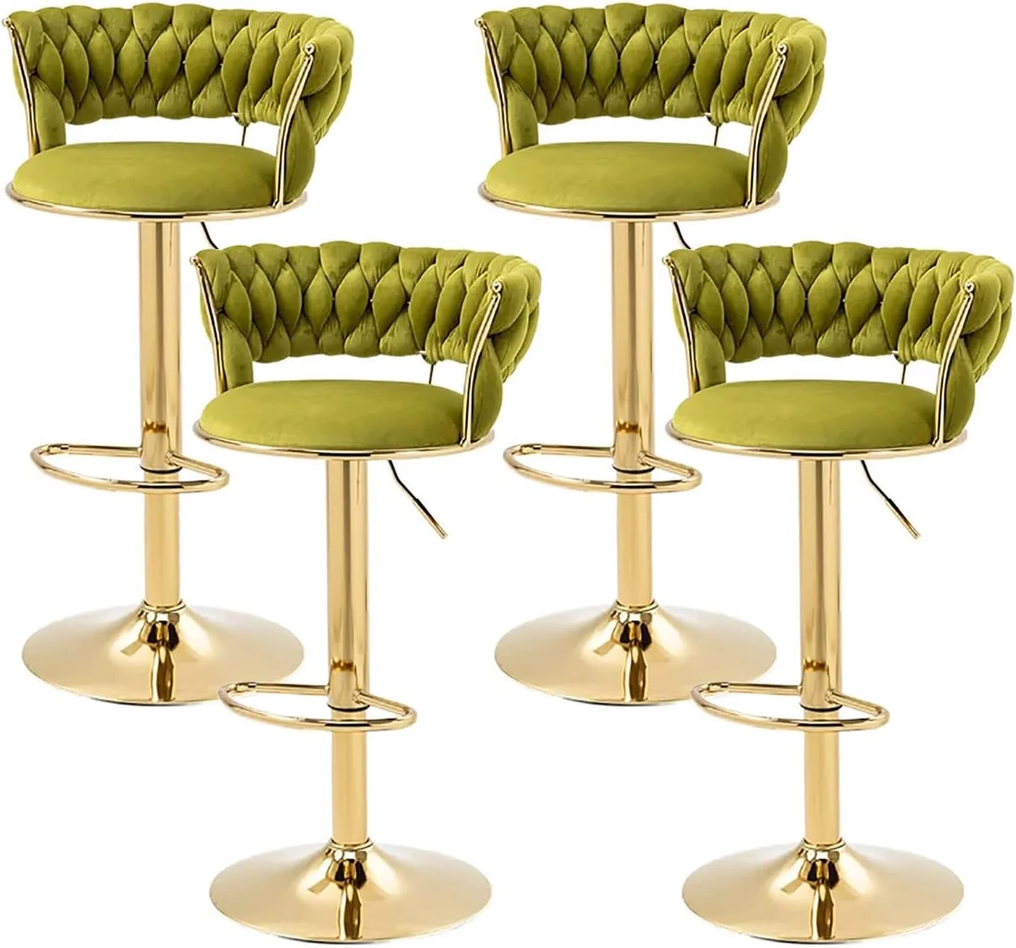 SERENITà 2x Height Adjustable Swivel Bar Stool Velvet Golden Base Barstools Chairs Padded Seat Olive Green
