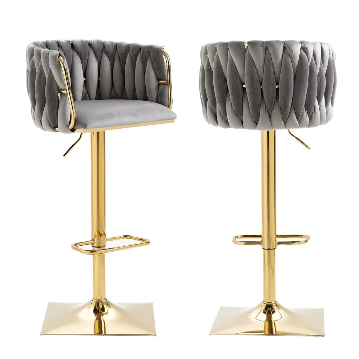 SERENITà Modern Velvet Breakfast Bar Stools Swivel Barstools Adjustable Counter Stools with Backrest Set of 2 Grey