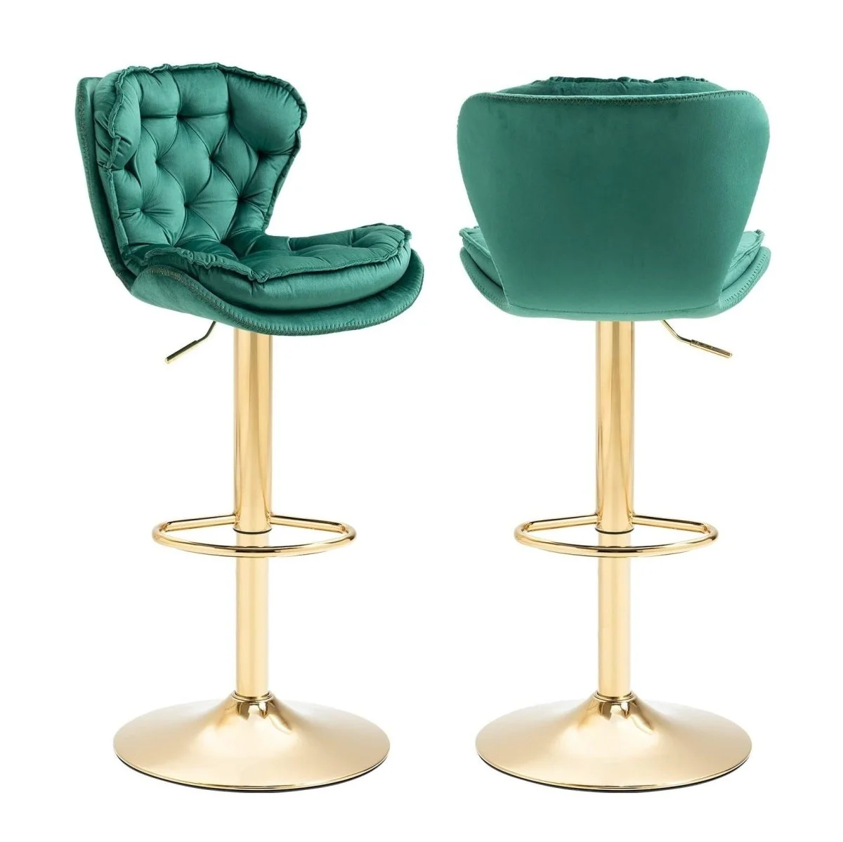 SERENITà Swivel Bar Stools Set of 2 Counter Height Barstools with Back Velvet Upholstered Adjustable Stool Chair Min Century Modern Bar Stool for Kitchen Island (Emerald Green)