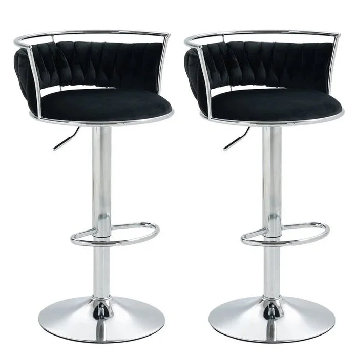 SERENITà Silver Swivel Upholstered Velvet Adjustable Height Counter Stool with Metal Frame Black (Set of 2)