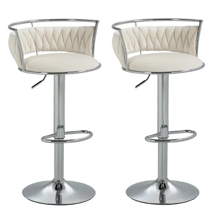 SERENITà Silver Swivel Upholstered Velvet Adjustable Height Counter Stool with Metal Frame White (Set of 2)