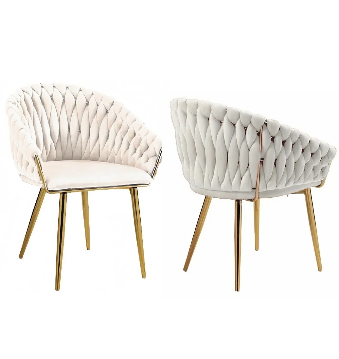 SERENITà Ivory Modern Velvet Dining Chairs, Upholstered Living Room Chair with Woven Back and Golden Metal Legs, Mid-Century Accent Set of 2(Ivory)