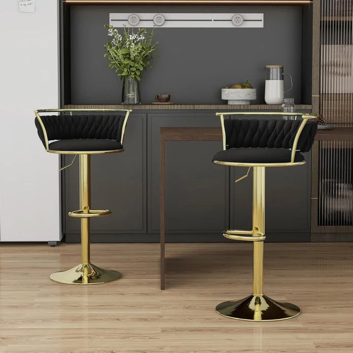 SERENITà Golden Swivel Upholstered Velvet Adjustable Height Counter Stool with Metal Frame Black (Set of 2)