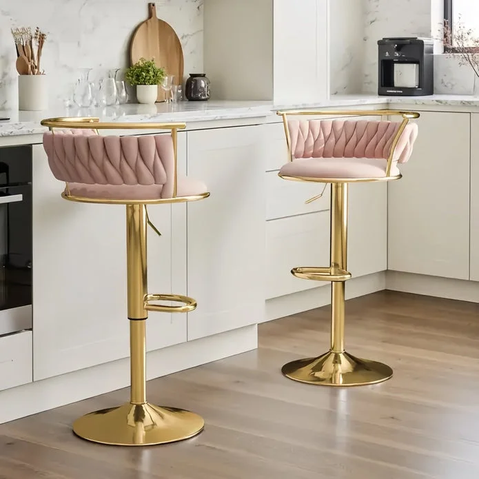 SERENITà Golden Swivel Upholstered Velvet Adjustable Height Counter Stool with Metal Frame Pink (Set of 2)