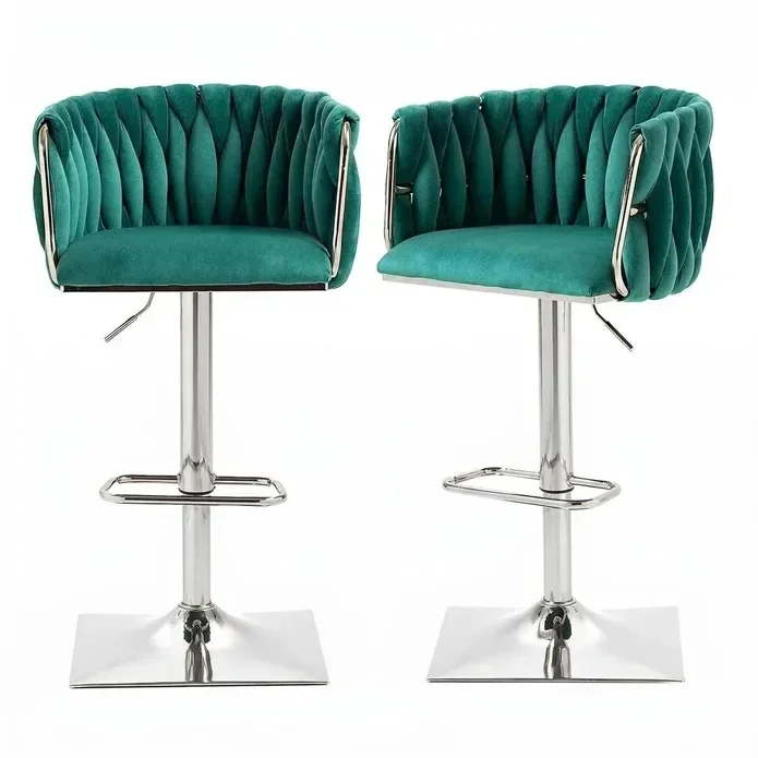 SERENITà Modern Velvet Breakfast Bar Stools Swivel Barstools Adjustable Counter Stools with Backrest (Silver-Emarald Green)