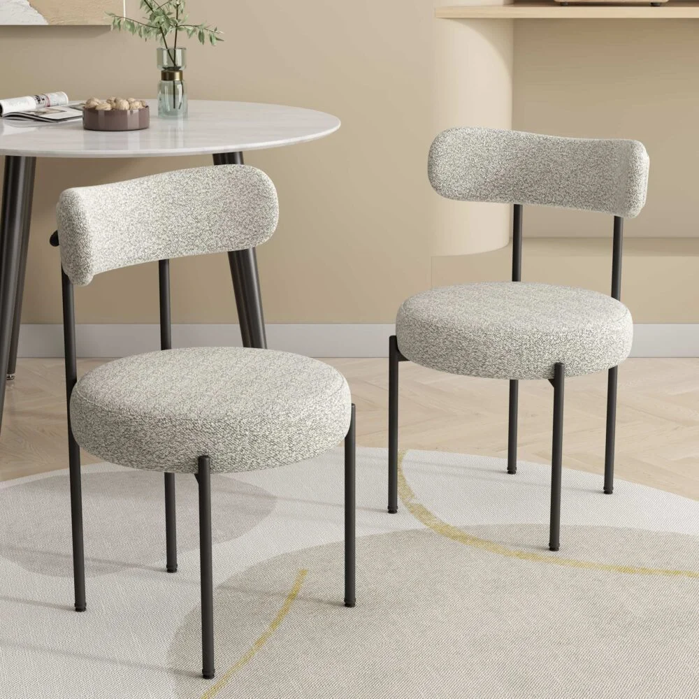 Luxe Boucle Cushioned Elsa Dining Chairs in White Quartz