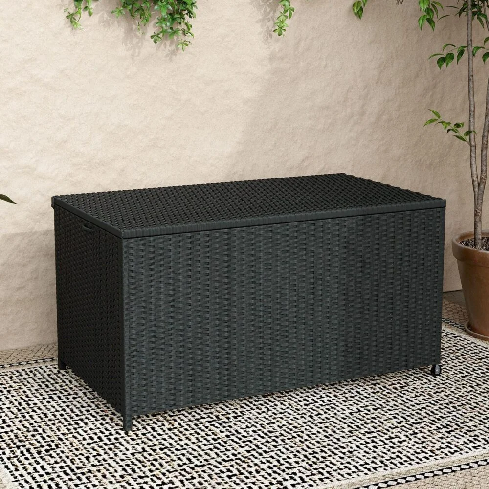 Outdoor PE Wicker Storage Box Garden 320L-Black