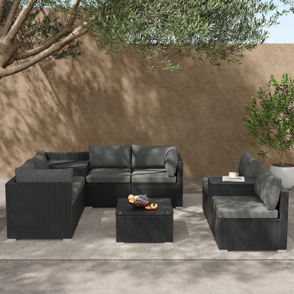 Modular Outdoor Lounge Set-9pcs Sofa, Armchairs and Coffee Table