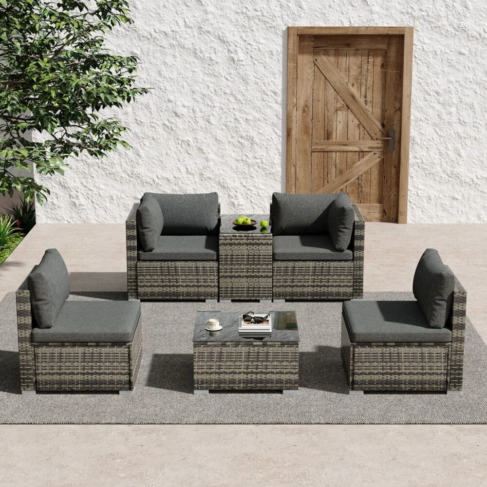 Outdoor Modular Lounge Sofa with Wicker End Table Set