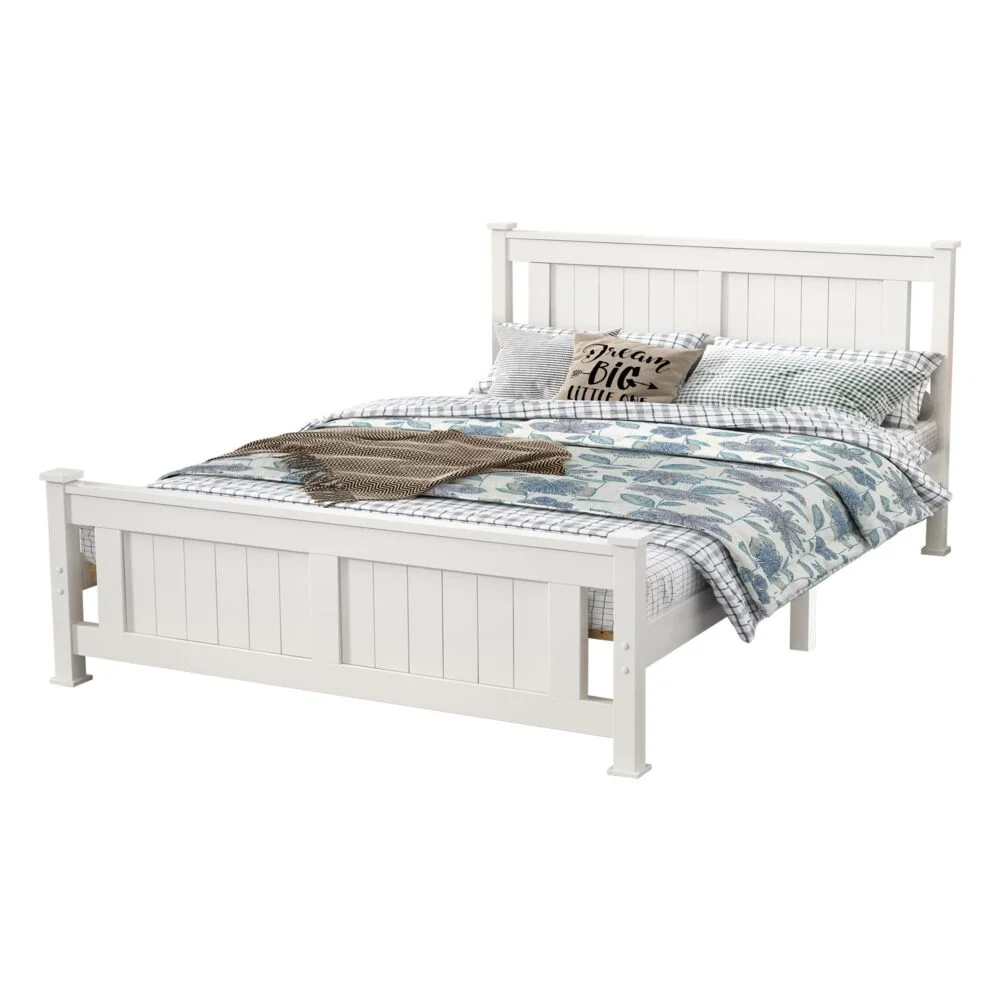 Double Solid Pine Timber Bed Frame-White