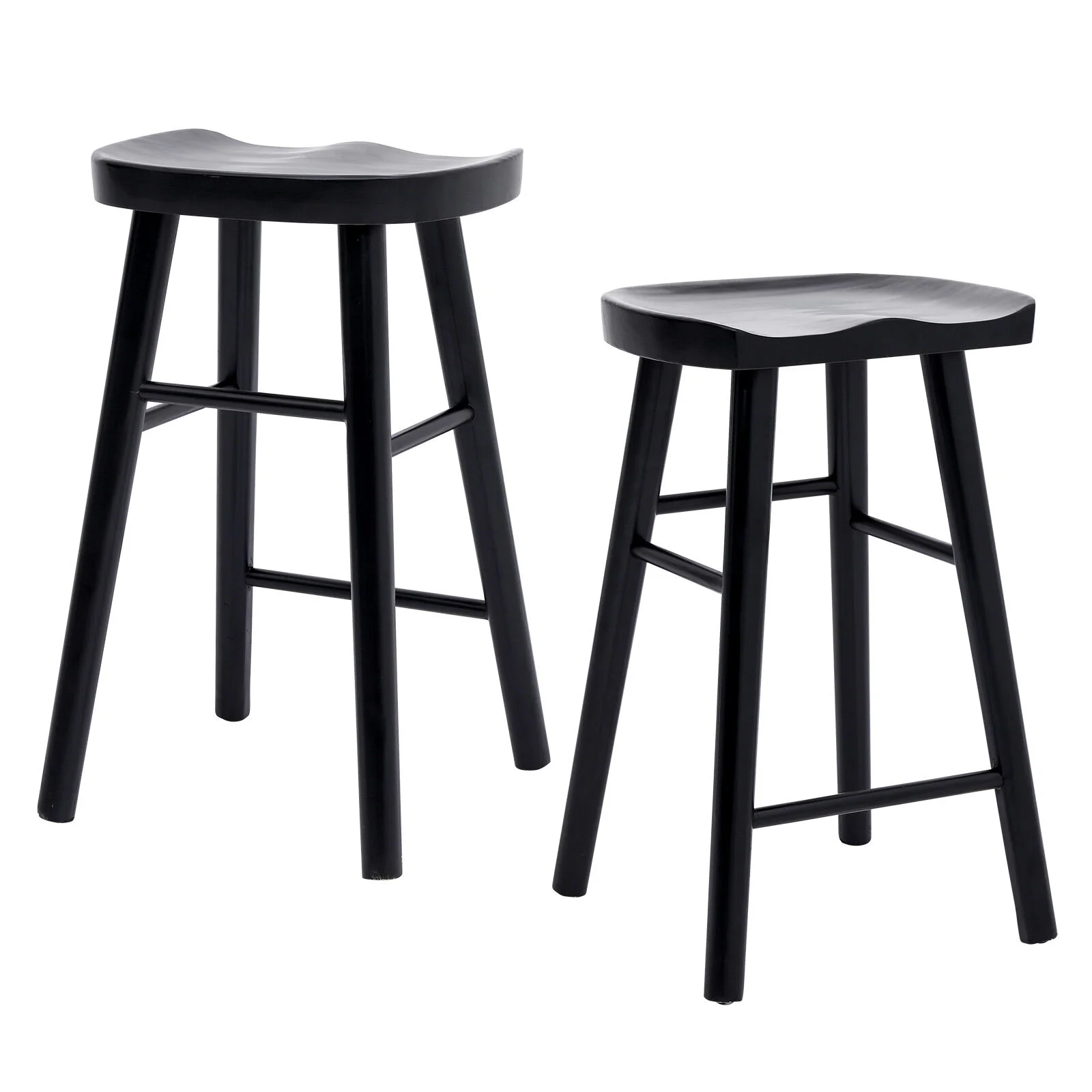 2X Wooden Bar Stool Dining Chair Pine Wood FRIDA 65cm BLACK