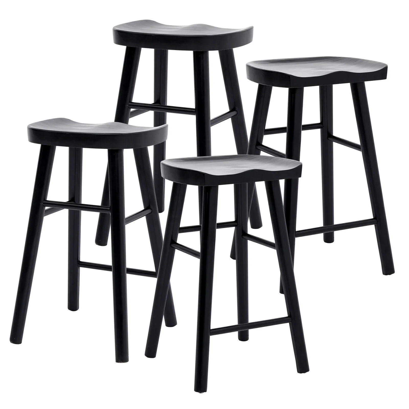 4X Wooden Bar Stool Dining Chair Pine Wood FRIDA 65cm BLACK