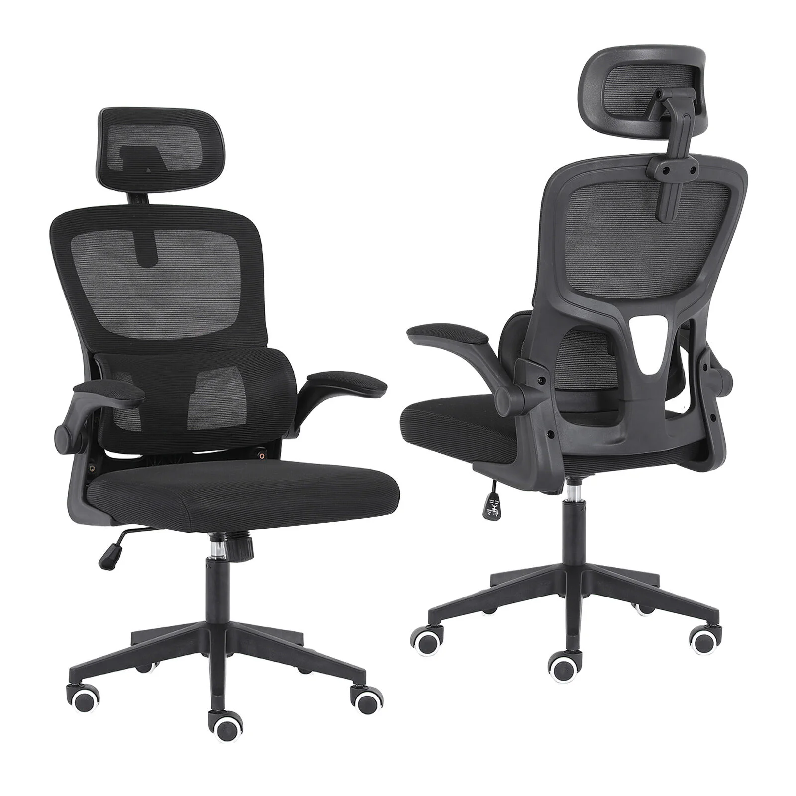Work Office Chair - Lumber Support, Flip-up Armrest, Adjustable Headrest SITIO - Black