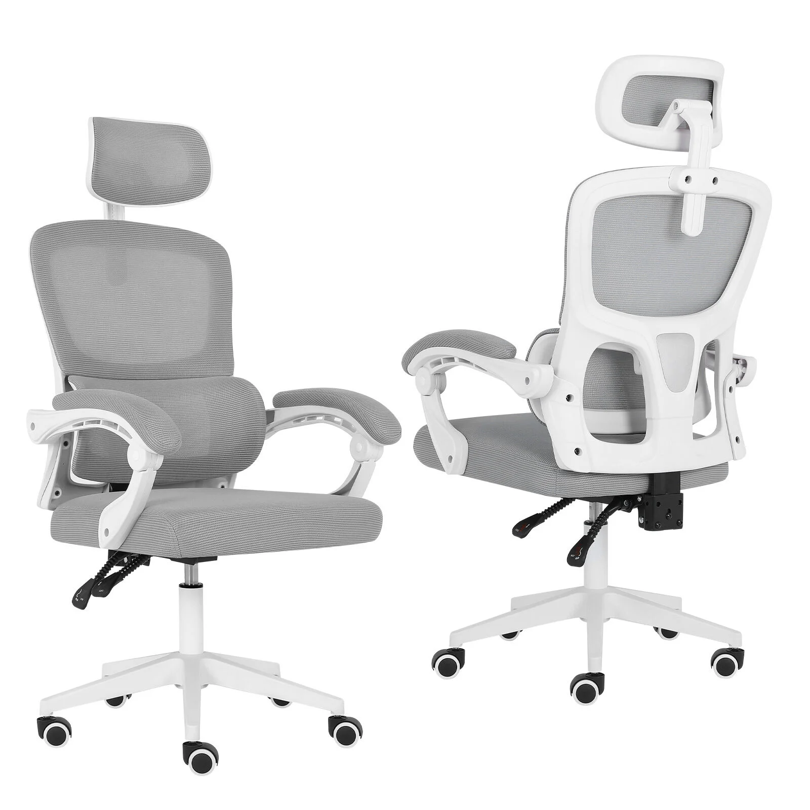Ergonomic Reclining Office Chair - Lumbar Support, Adjustable Headrest VELTRA - GREY