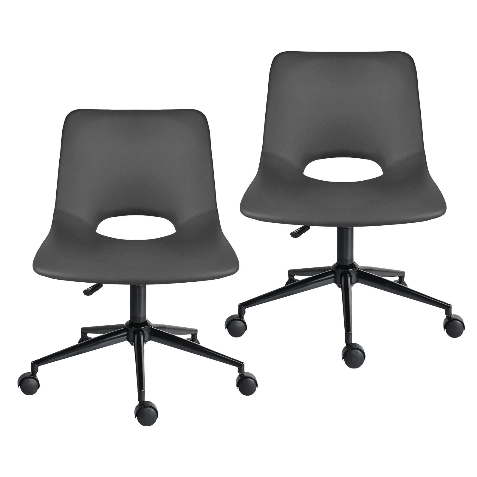 2 Set Office Desk Chair - PU Leather Home Swivel Chair Cut-Out Seat HALO GREY