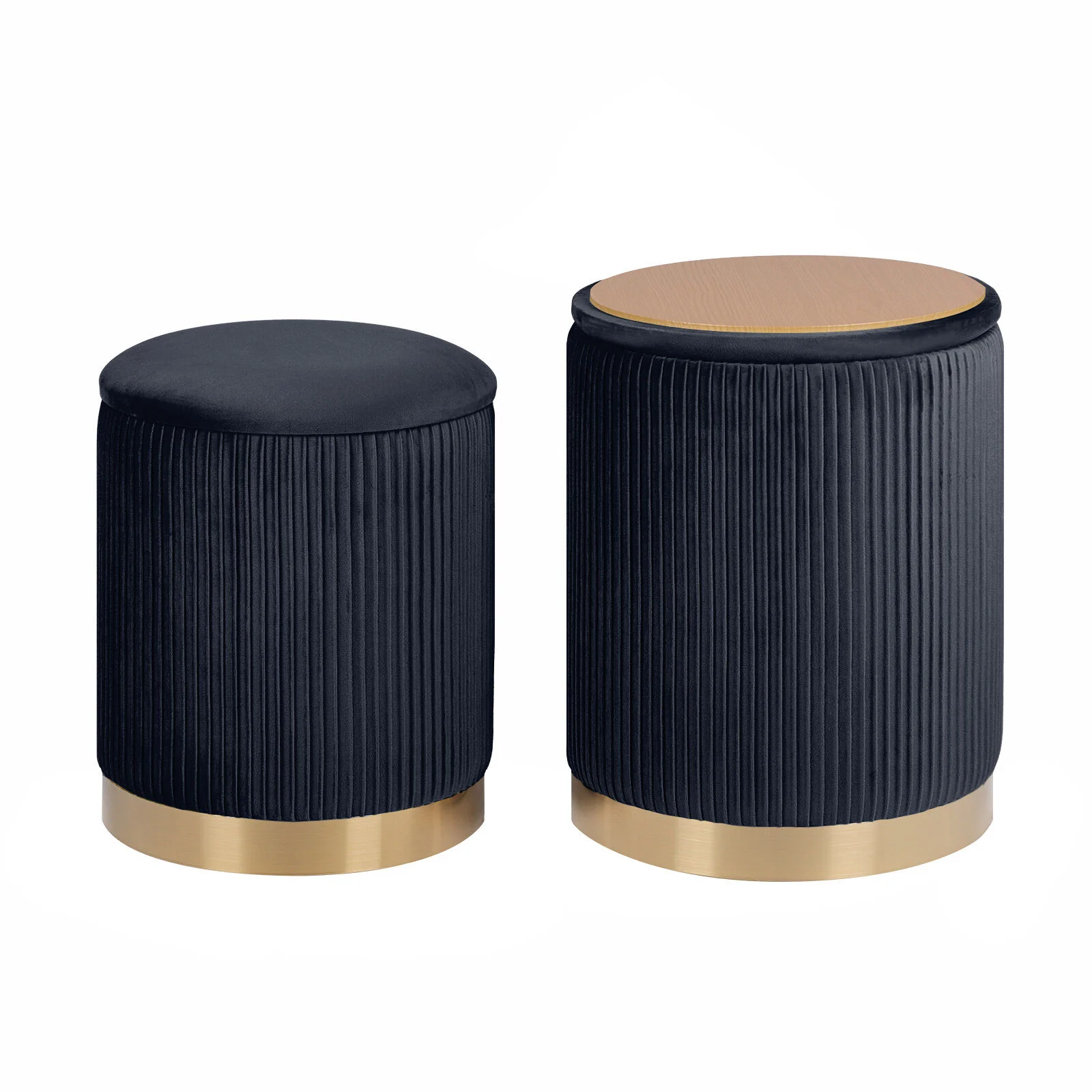 2X Side Table Storage Ottoman - Velvet Stool MIRA Black