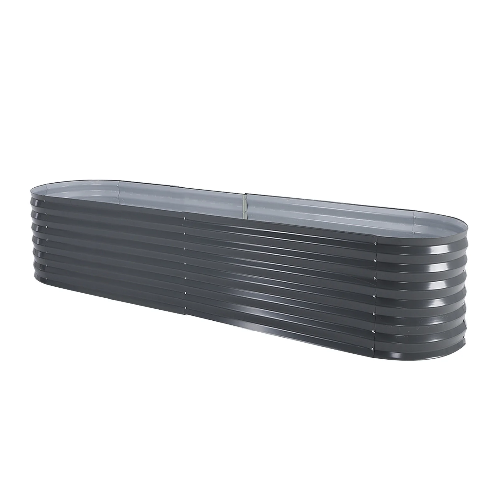 Raised Garden Bed Galvanised Steel Planter Oval 240 x 80 x 45cm GREY