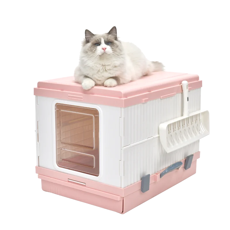YES4PETS XL Portable Cat Toilet Litter Box Tray Foldable House with Handle and Scoop Pink