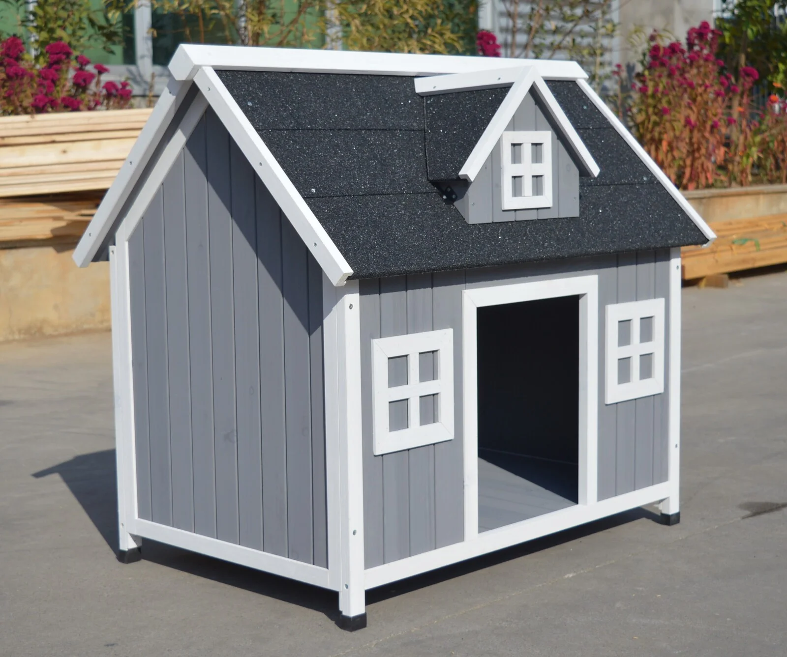 YES4PETS Grey Large Timber Pet Dog Puppy Wooden Cabin Kennel Timber House