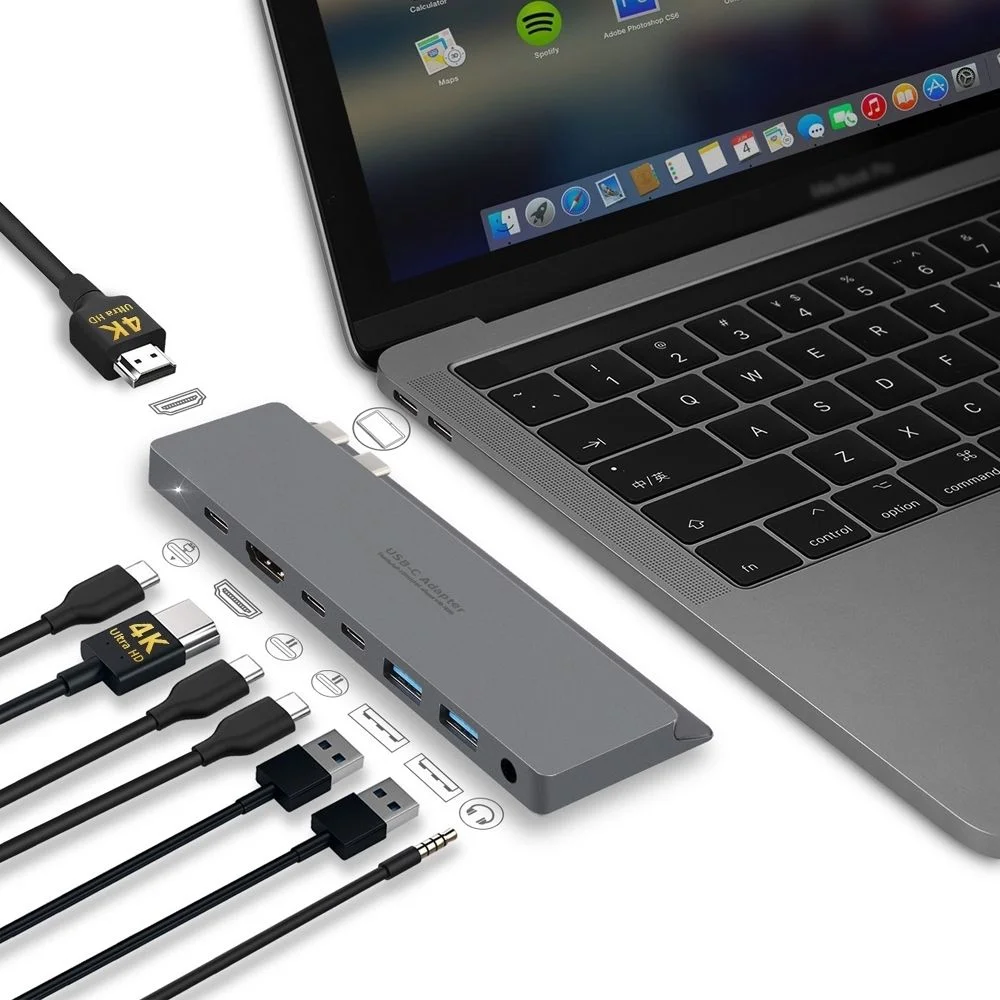 INTACT 9839T Dual USB-C 8-in-1 with Dual HDMI+USB3.0*3+USB-C Female + PD Power Adapter
