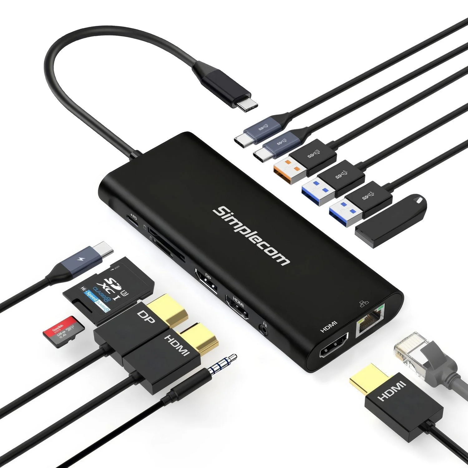 Simplecom CHT814 14-in-1 USB-C 4K Triple Display MST Docking Station with Dual HDMI DP