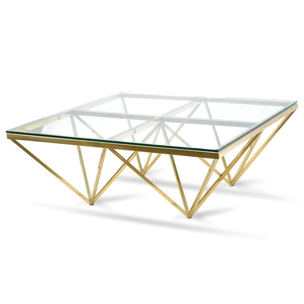 Pyramid Gold Square Coffee table - Black Glass