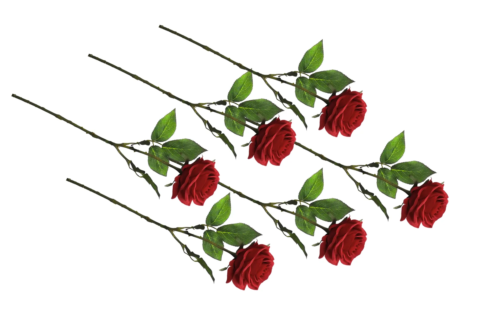 Artificial Single Stem Rose 64cm - Red- Set of 6 Stems