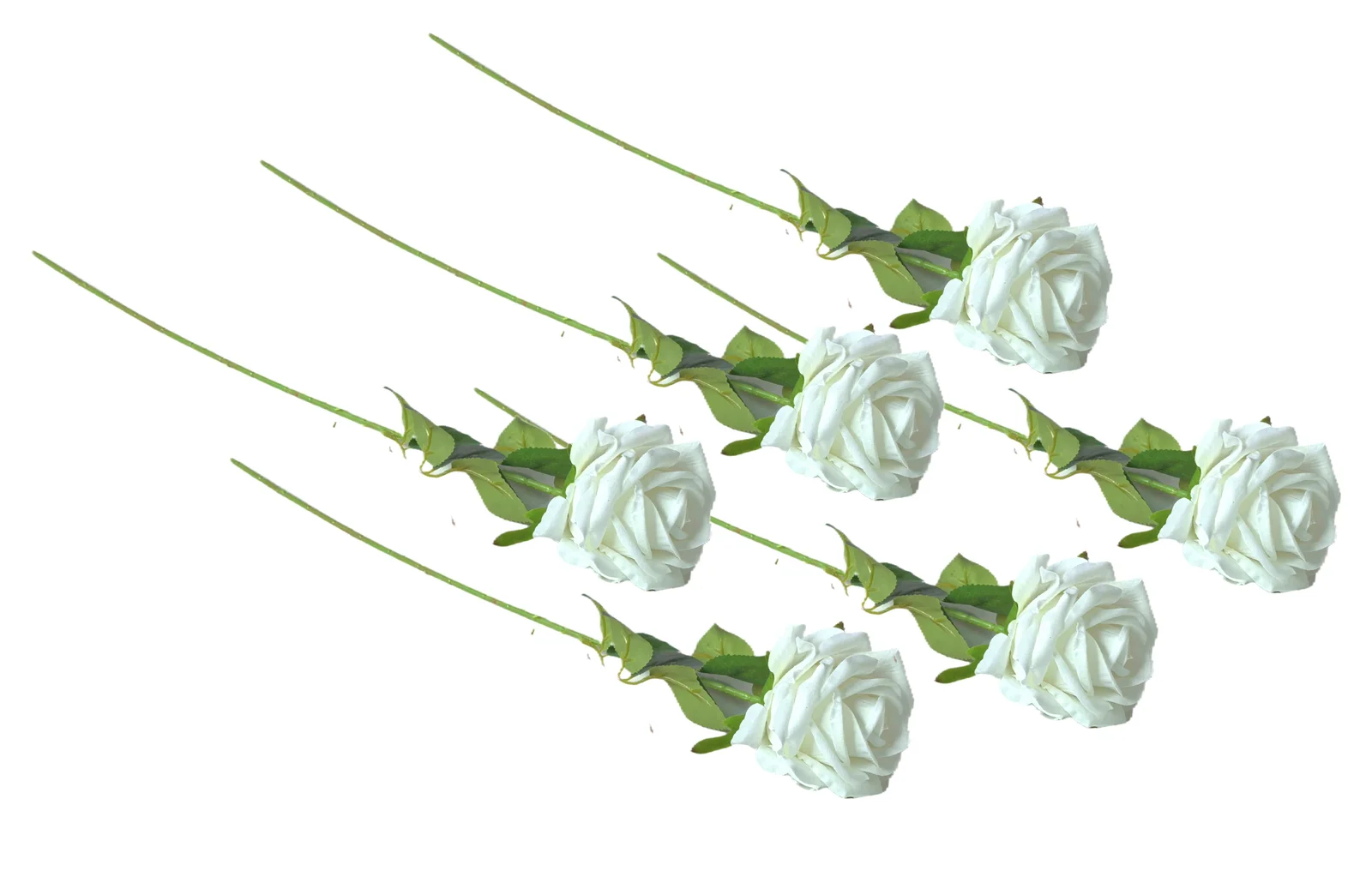 Artificial Single Stem Rose 64cm - White - Set of 6 Stems